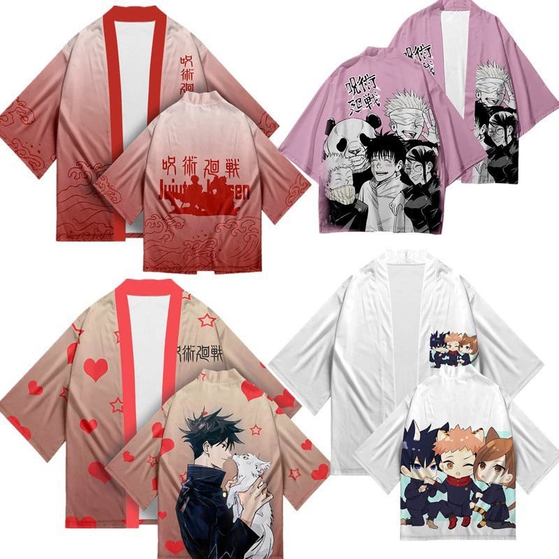 Two-Dimensional Japanese Anime Jujutsu Kaisen Gojo Satoru Cosplay Haori Kimono Cloak Robe 3D Digital Printing