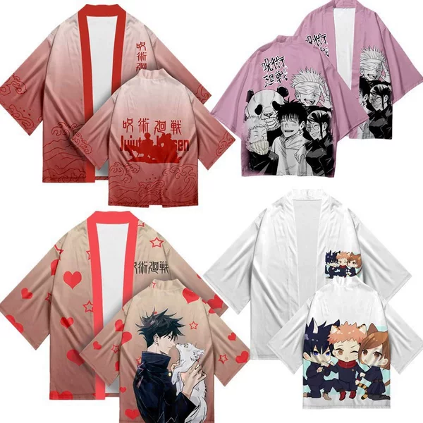 Two-Dimensional Japanese Anime Jujutsu Kaisen Gojo Satoru Cosplay Haori Kimono Cloak Robe 3D Digital Printing