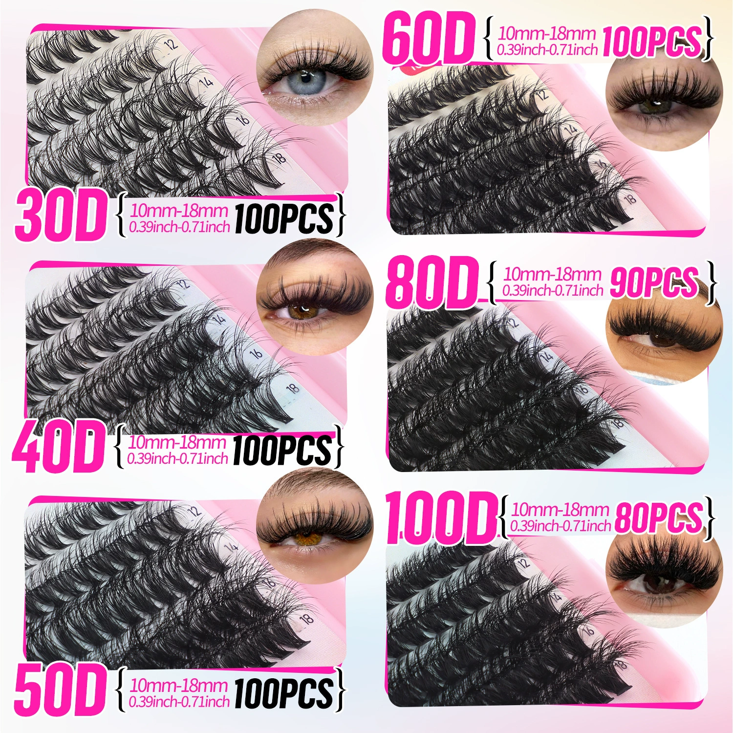 False Eyelash Set, Mixed Dense DIY Cluster Lashes 570 pcs, Multi-length & Densities