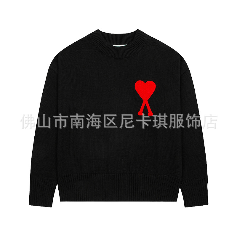 大注目！ ami セーター ラウンドネック ビッグラブ 25ss 新しいカップルルーズ長袖クロスボーダーウール女性のセーター|undefined