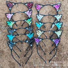 貓耳朵水晶發箍亞馬遜熱賣電鍍顏色手工制作派對發箍發飾