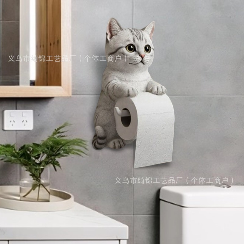 跨境热销可爱猫咪纸巾架厕所家居装饰树脂摆件高级感小众工艺品|undefined