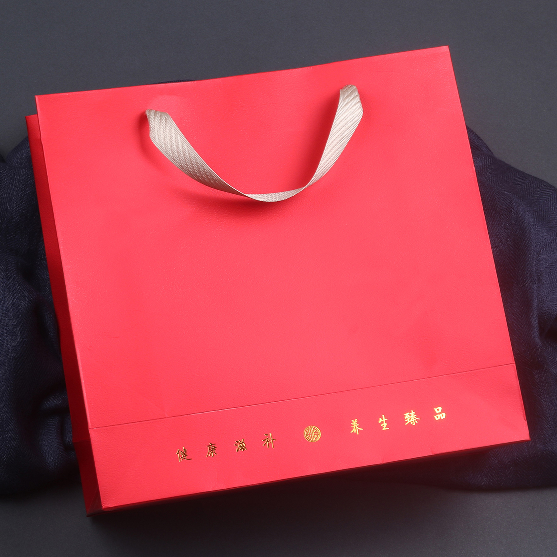 红色滋补珍品手提袋纸袋通用石斛燕窝西洋参鱼胶海参包装袋礼品盒