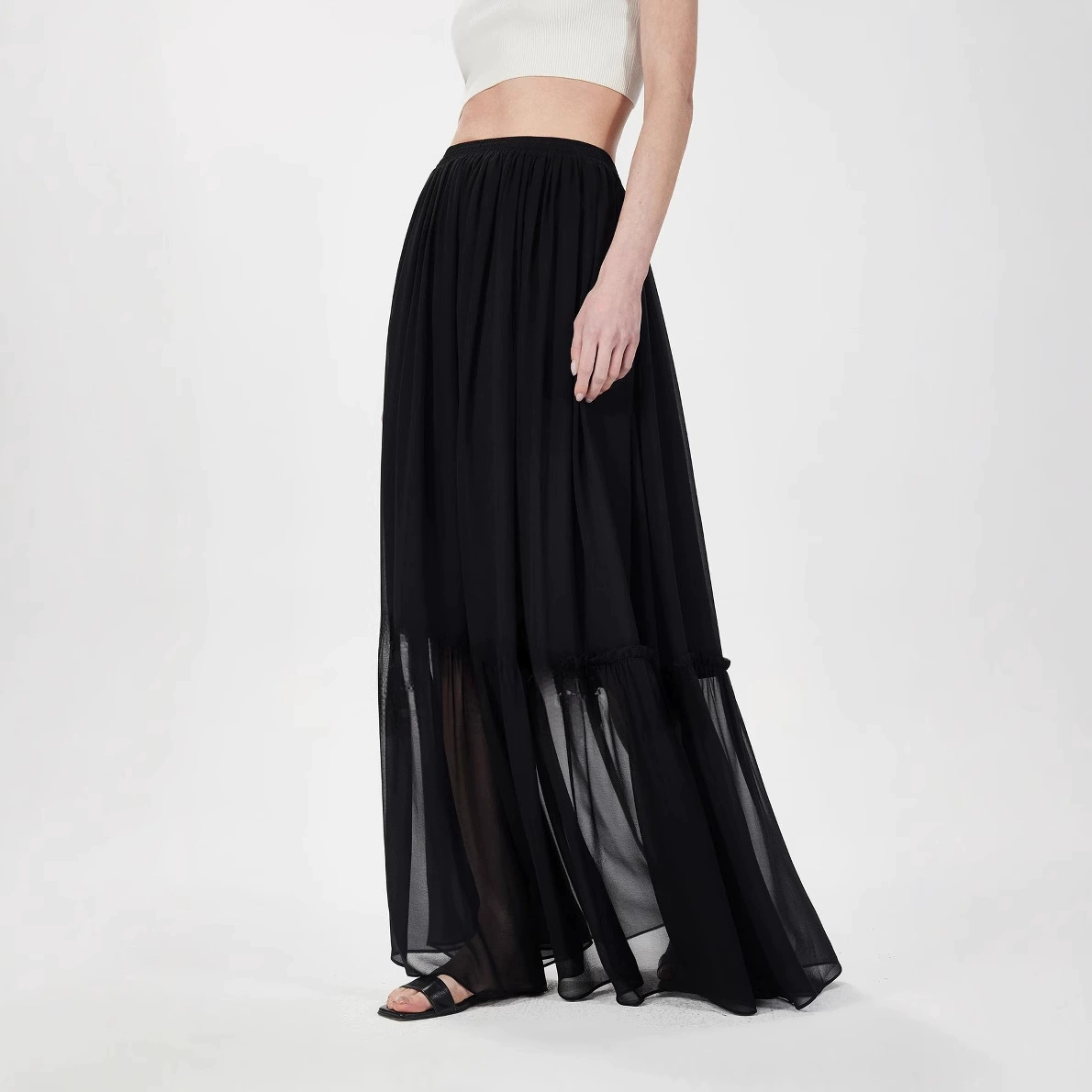 Красивая сказочная юбка, элегантная длинная юбка из вискозы с легкой прозрачной сеткой и эластичной резинкой на талии.