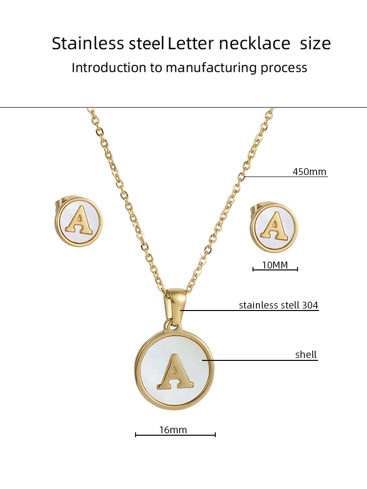 Fashion Letter Stainless Steel Plating Inlay Shell Earrings Necklace 1 Set