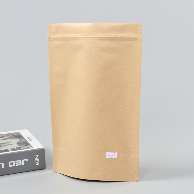 Spot bolsa de papel kraft con ventana transparente bolsa de embalaje de alimentos autosellada autoportante bolsa de té sellada de ocho lados fácil de rasgar