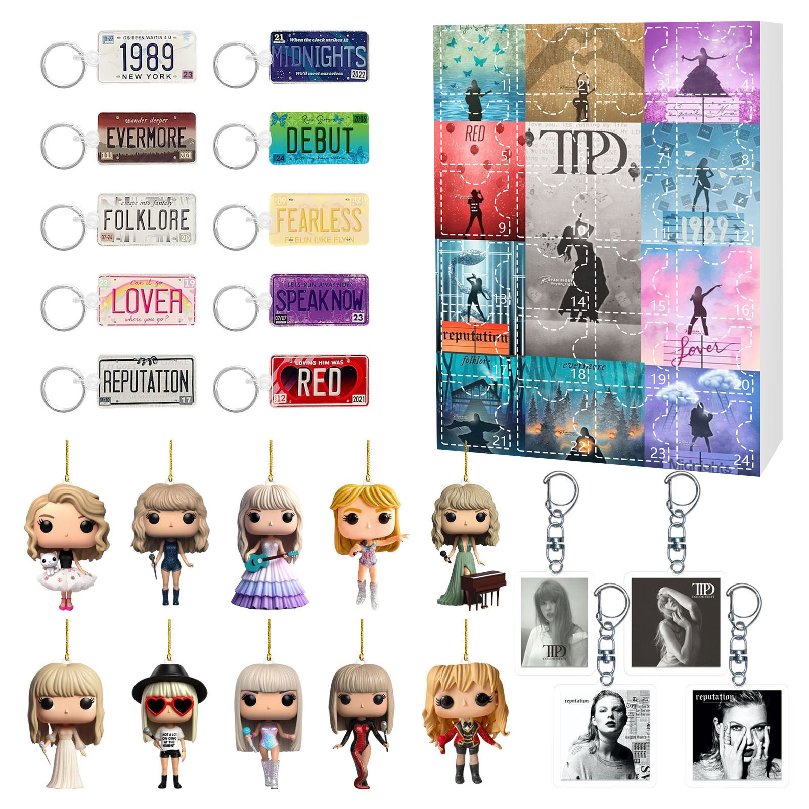 Calendario de Adviento de Navidad Calendario de cuenta regresiva de Navidad Caja sorpresa de Taylor Swift Llavero con colgante de acrílico Decoraciones navideñas