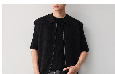 Áo gile len nam pha linen dáng cardigan khóa kéo phong cách công sở — đen chi tiết 13