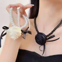 梦中情人~珍珠玫瑰颈链女高级设计感小众配饰choker短款颈带项链