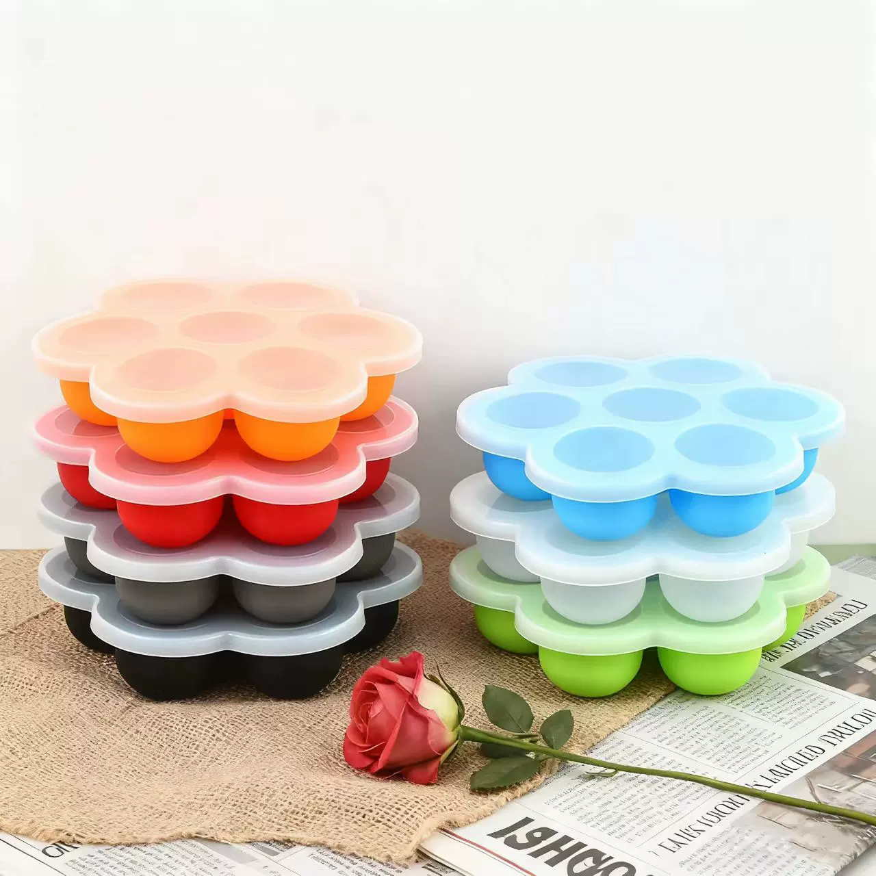 硅胶七孔冰格跨境热销婴儿七孔辅食盒食品级硅胶烘焙蛋糕硅胶烤盘