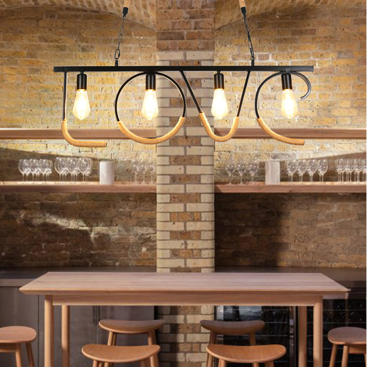 Landelier de cuerda de cáñamo creativo restaurante americano comedor bar sala de estar estilo industrial retro bar de hierro forjado