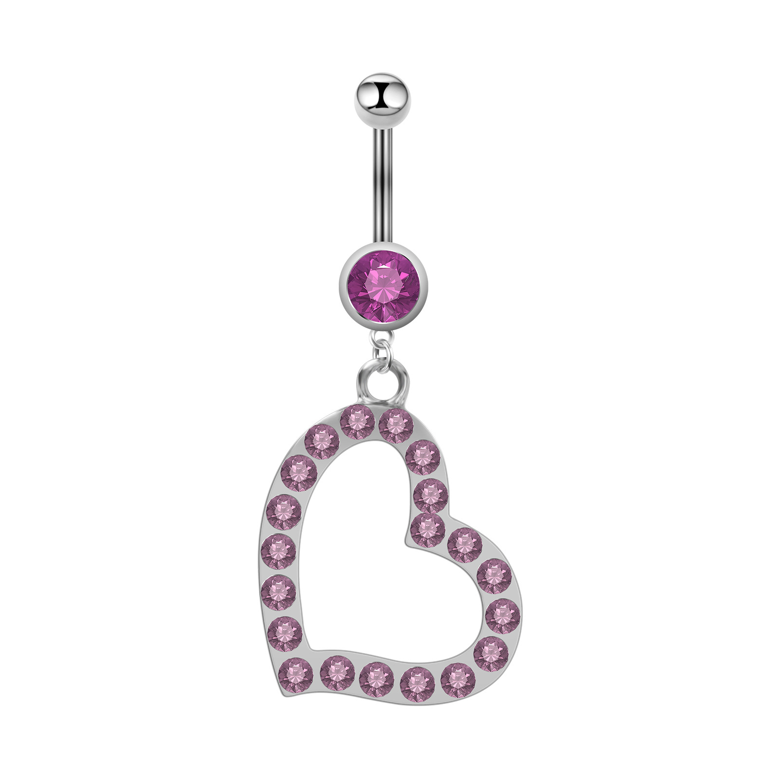 Piercing nombril acœur en acier inoxydable avec diamants_voghion.com