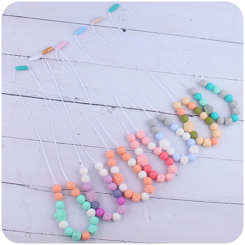 Nueva silicona molar mordedor collar de doble cara Rosa forma silicona mordedor collar masticable colgante collar