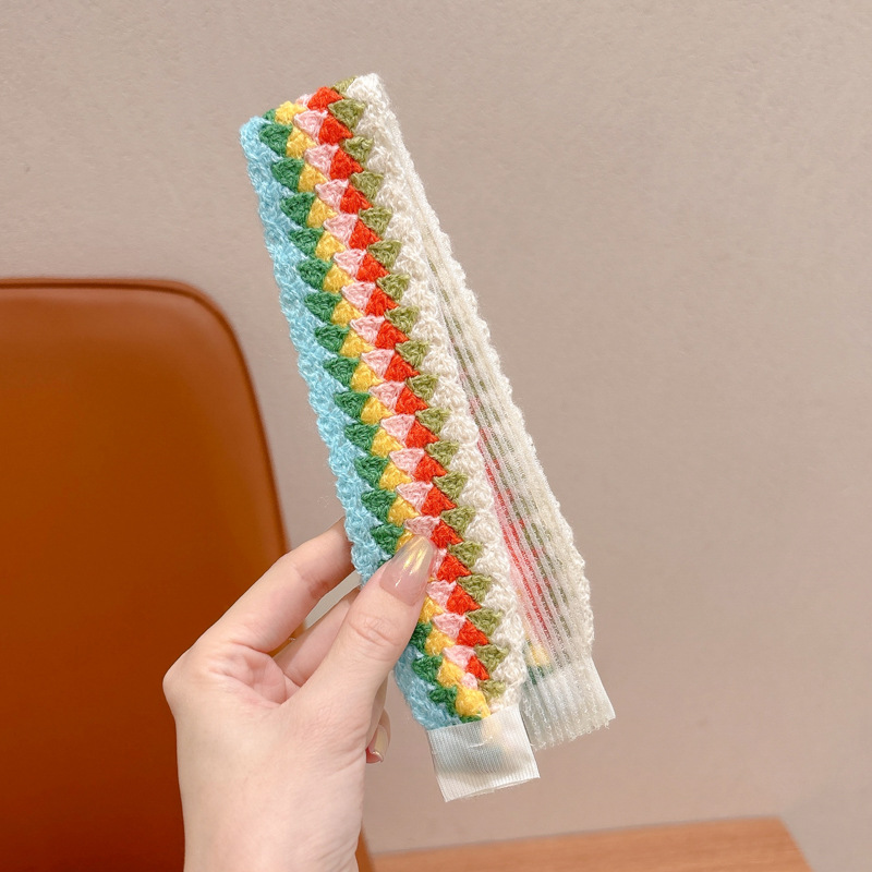 Otoño y invierno flores trituradas de punto Velcro cinta de cabello de alta calidad para mujeres frangeas acabado de cabello de artefacto de la niña bandas de cabello tocado