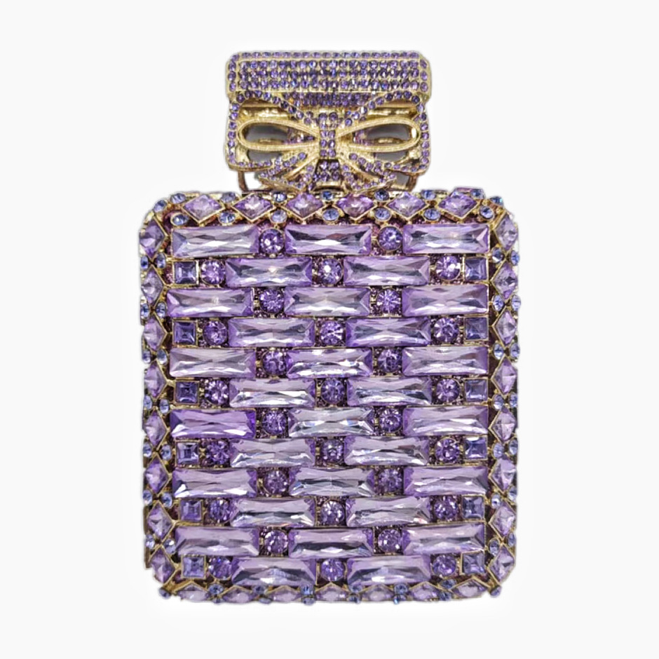 Transfronterizos nueva botella de perfume cuadrada con diamantes bolsas de cena europeas y americanas bolsas de mano de diamantes clutch nuevo oro blanco