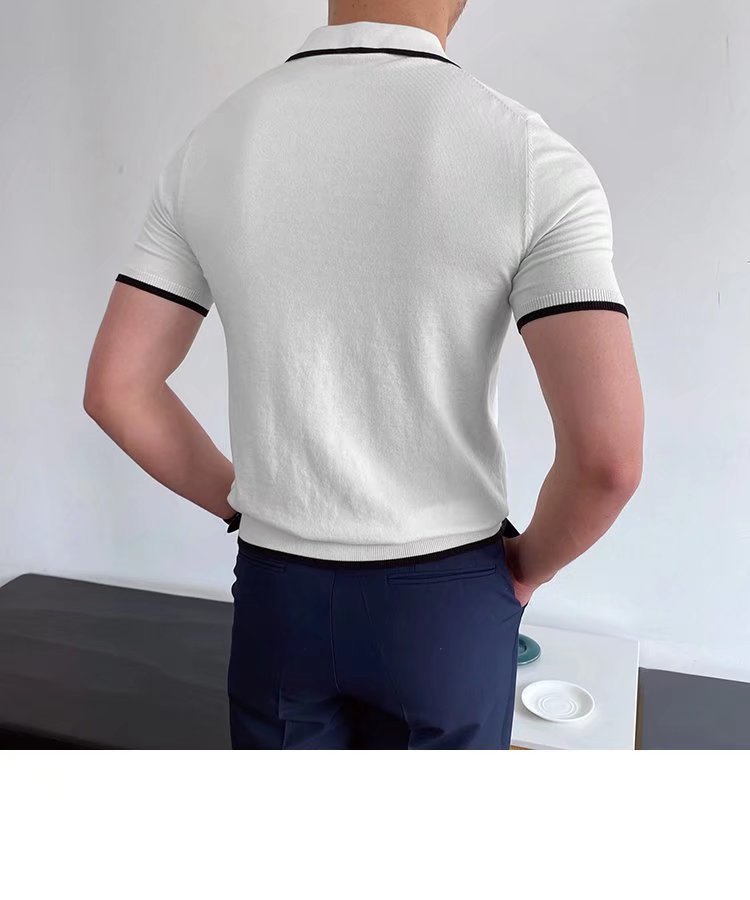 315g Weight Short Sleeve Sleeve Length Polyester Fabric Type Regular Top Length Casual Occasion Shirt Collar Neckline Slim Fit Type Stripe Pattern Summer Season Men's Gender Patchwork Design British Style Style Men's Stripe Patchwork  Shirt Men's Clothing 27