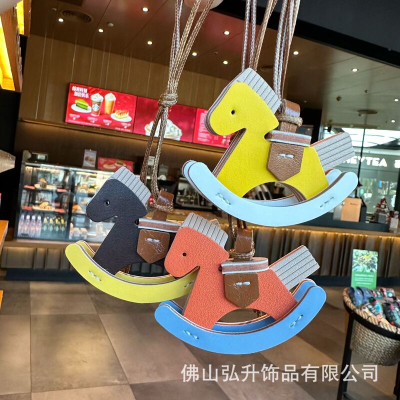 Vintage Rocking Horse Bag Charm Leather Rocking Horse Car Keychain Rearview Mirror Pendant Pony Phone Case Charm