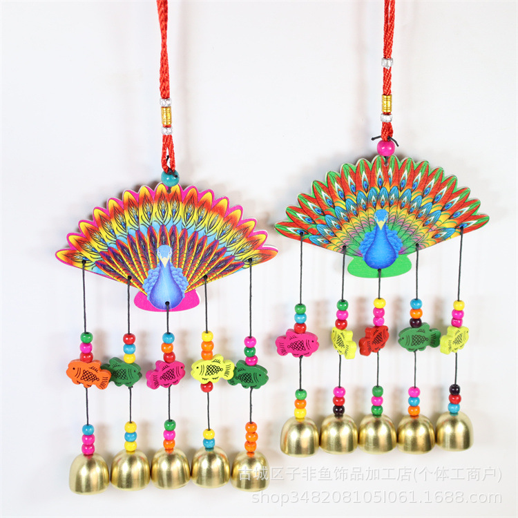 云南丽江民族风特色手工艺彩绘木板孔雀风铃 挂饰 旅游纪念品