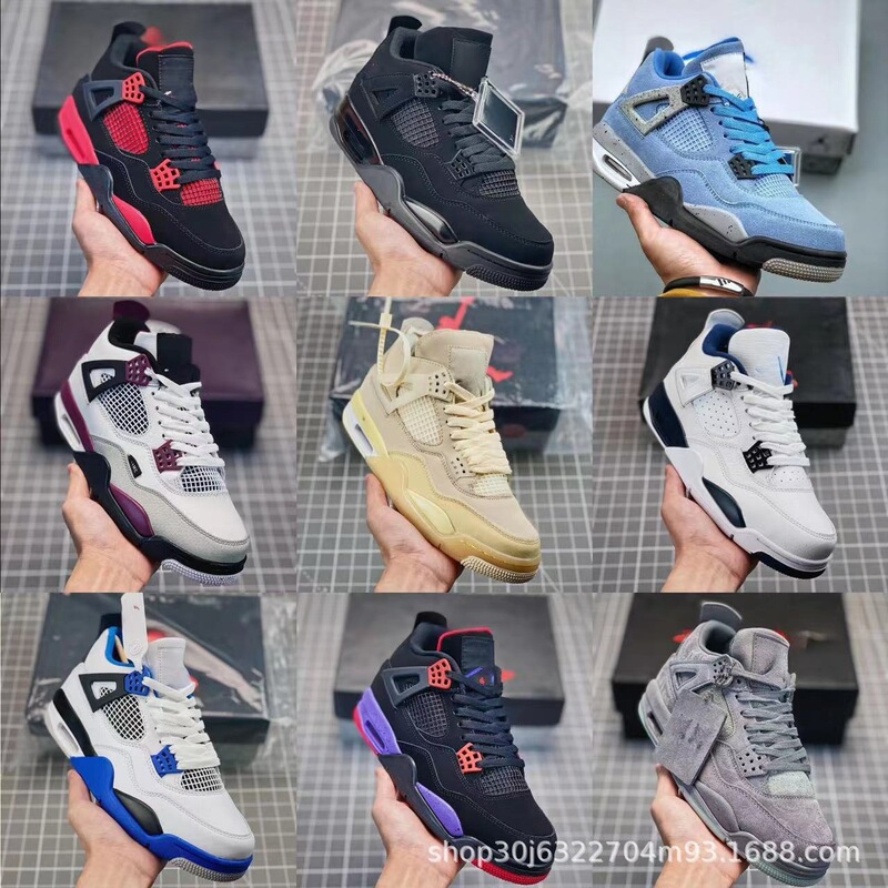 AJ4 White Sail White Black Racing Blue Thunder White Purple Basketball Shoes Jordan 4 Thunder White Cement High-Top Men's and Women's Sports Shoes AJ4 White Sail White Black Racing Blue Thunder White Purple Basketball Shoes Jordan 4 Thunder White Cement High-Top Men's and Women's Sports Shoes
