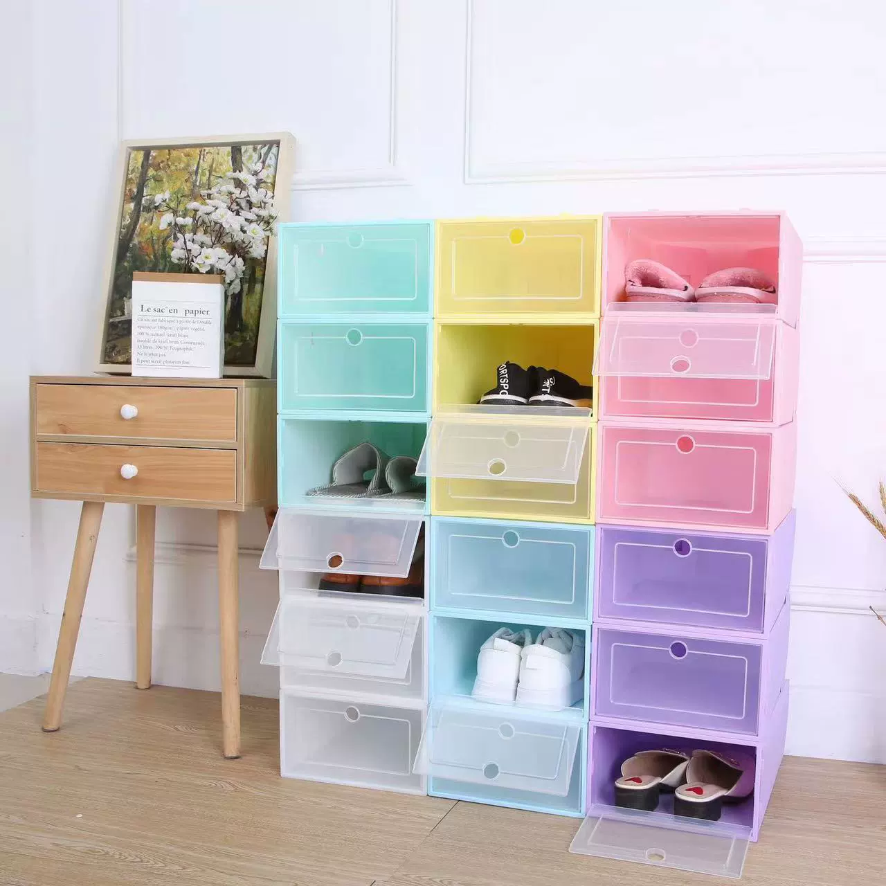 Transparent Flip Shoe Box — Thicker Stackable Plastic Drawer, Dustproof Storage (Small & Large)