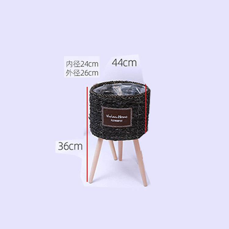 Piso de La Flor soporte de madera pierna piso flor soporte tejida flor olla sala de estar balcón decoración flor cesta paja tejido piso soporte