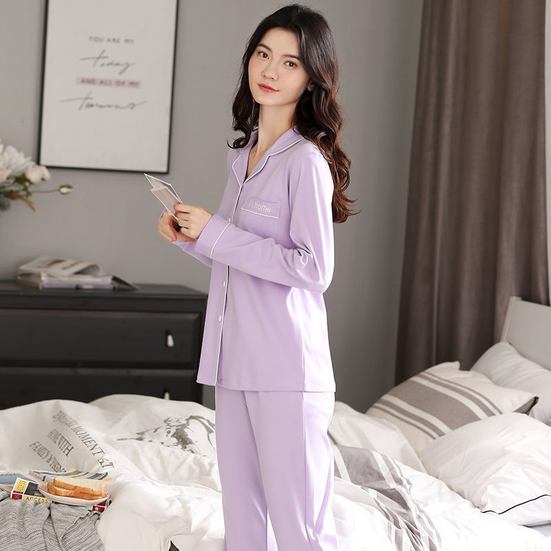 Pijamas de algodón para mujeres primavera y otoño de manga larga moda cardigan juvenil de mediana edad set de ropa casera casual se puede usar fuera