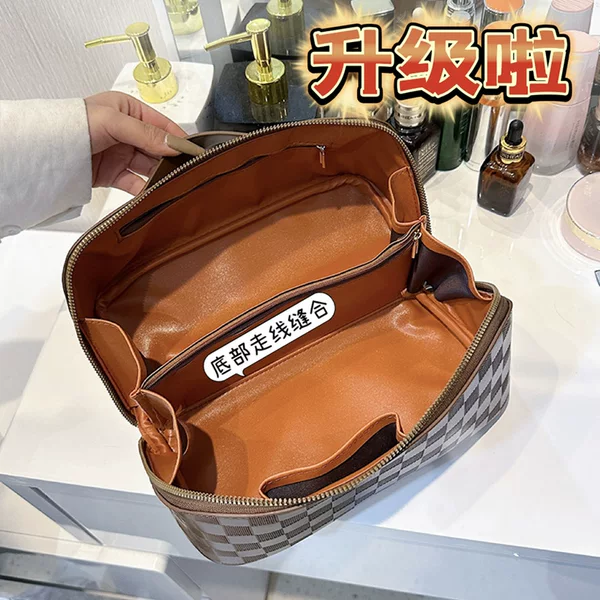 Cross-Border Accordion-Style Makeup Bag, Pu Leather, Large Capacity, High Aesthetic Value, Portable Toiletry Bag, Cosmetics Storage Bag, Vanity Bag