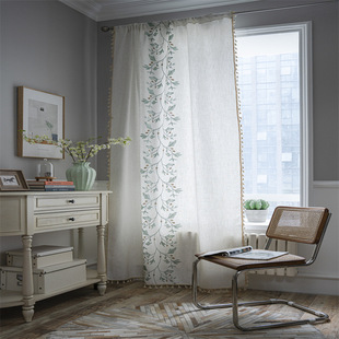 Le Xuan show finished curtain wholesale cross-border for Amazon INS wind green embroidery flower tassel semi-shading