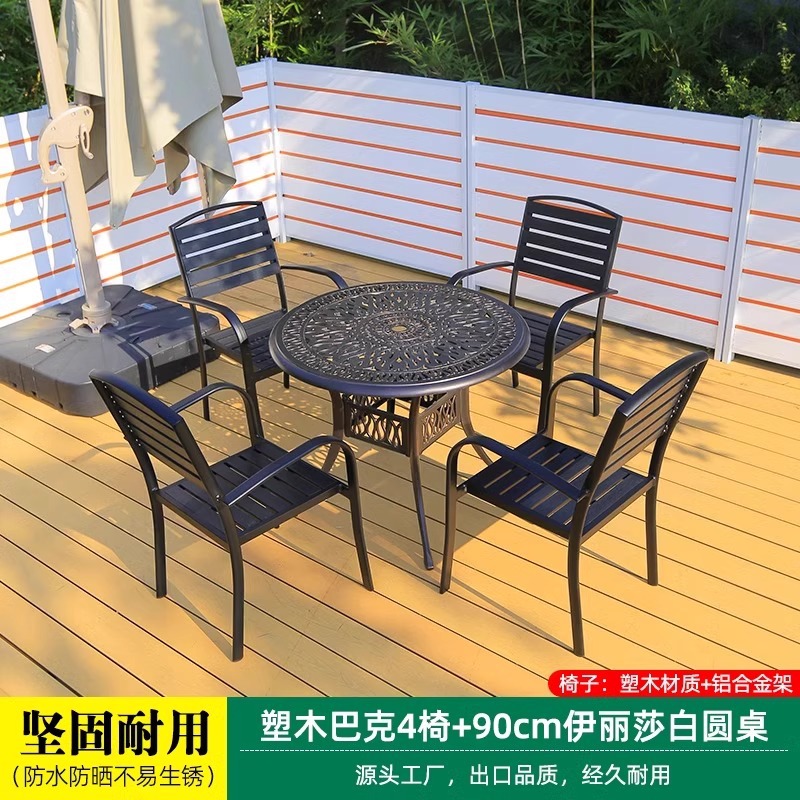 Plástico de madera 4 sillas 90cm Elizabeth mesa redonda