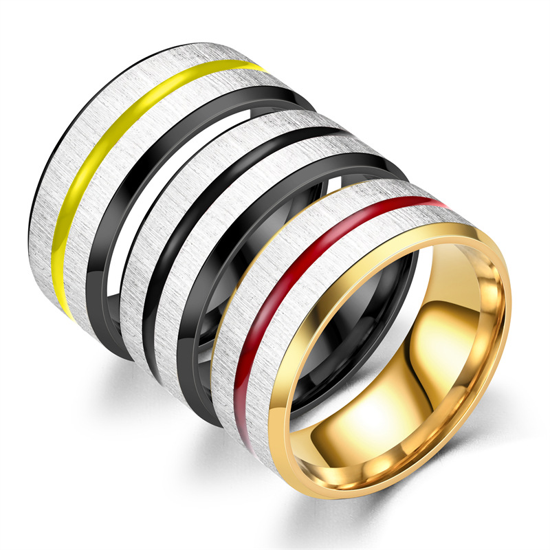 Anillos de titanio para hombre de moda europea y americana, anillos de pareja de dos tonos con acabado cepillado y efecto de goteo de aceite, joyería popular transfronteriza al por mayor image 3