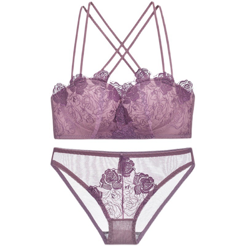 8219 Encaje sexy bordado floral sin anillo de acero, soporte superior, ropa interior anti-caída, pecho, sujetador ajustable de recolección grande