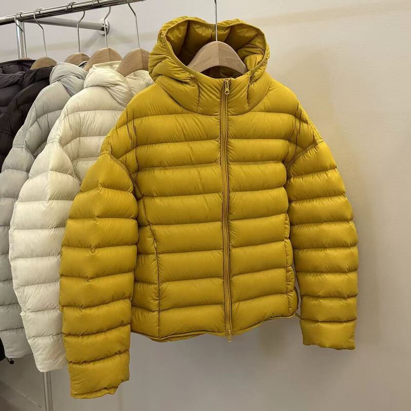 90 White Duck down Jacket Women's Short Hooded Loose Thickeneded Rib Jacket Student Men's and Women's Same Style Warm Top