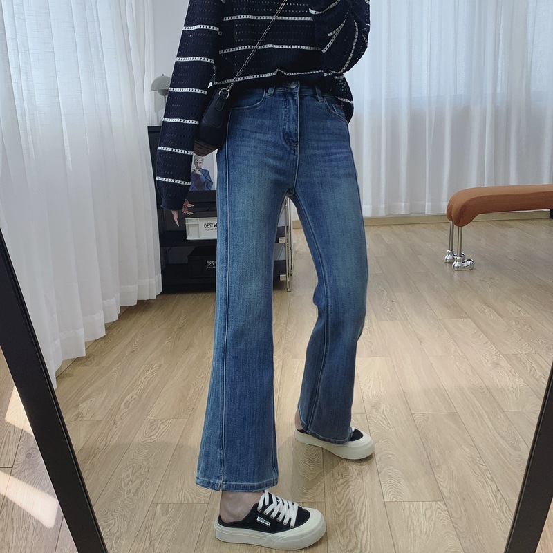 四面弹小开叉高腰显瘦微喇牛仔裤女秋季2025新款裤子修身喇叭裤|undefined