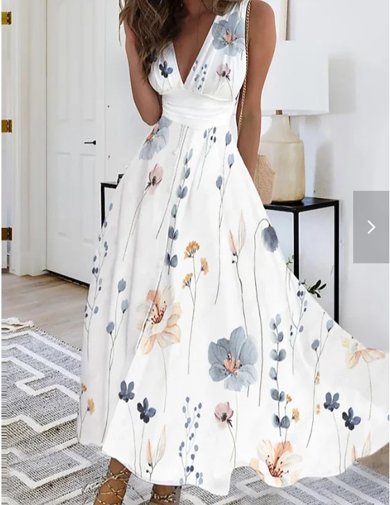 Women's Swing Dress Casual V Neck Printing Sleeveless Flower Maxi Long Dress Daily Street display picture 1