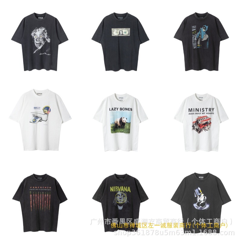 Epide Prefab Washed Distressed Mj Michael Jackson Printed Retro Cylinder T-Shirt