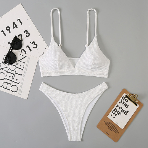 New split wavy pattern women's bikini mesh three-piece set Women's printed Brazilian sexy swimsuit swimsuit
