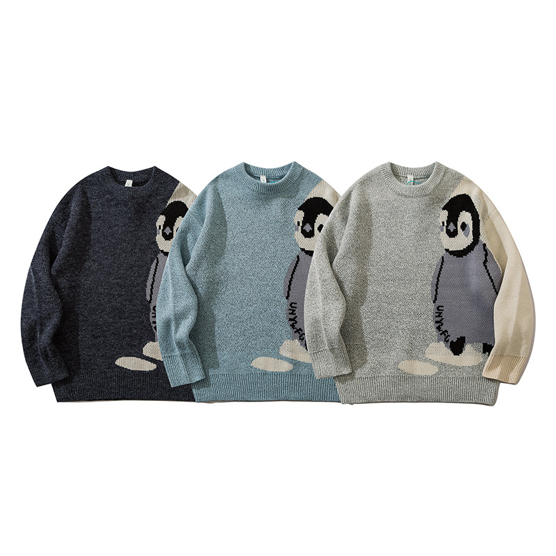 YWFG ropa de mujer retro lindos pingüinos 2024 Año Nuevo otoño pareja alta versátil cuello redondo manga larga jersey