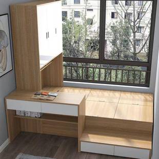 Small Apartment Bookshelf Desk Integrated Bed Children's Bed Combination Floor-Standing High Box Tatami Storage Bed Box Storage Bed