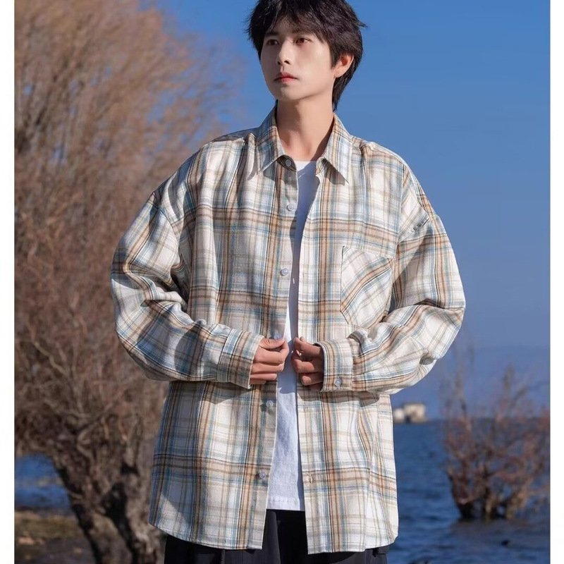 Boys Autumn Plaid Long-sleeved Shirt Japanese Style Hong Kong Style Ins Loose Shirt Trendy All-match Casual Jacket