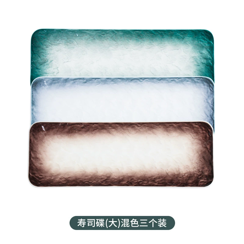 Japanese long-style ceramic sushi plate, rectangular sashimi dipping dish, stone-gradient glaze, multiple sizes