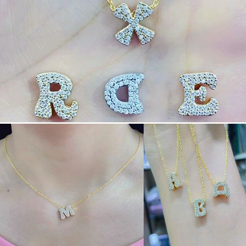 18K Real Gold Plated Plating Material Copper Brass Zircon Letter Word Pendant DIY Jewelry Accessories