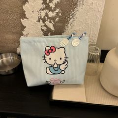 新款颜值可爱蓝条纹Kitty猫化妆包爆款卡通手拿化妆包大容量