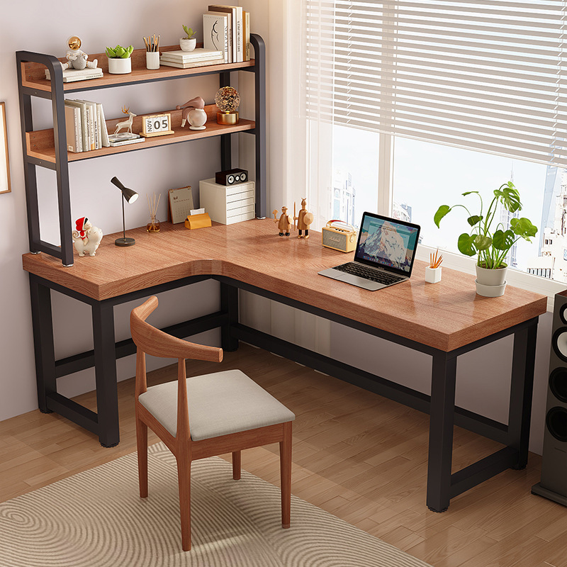 Internet Celebrated Solid Wood Desk L-shaped Corner Household Office Desk Bookshelf Combination Student Study Desk Desktop Large Corner Electric