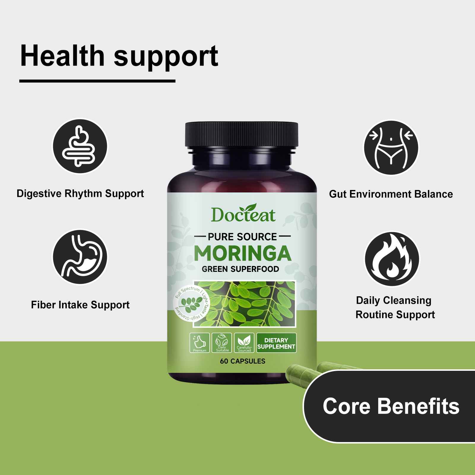 DOCTEAT 辣木肠道支持胶囊 肠道平衡补充膳食纤维提升活力舒适