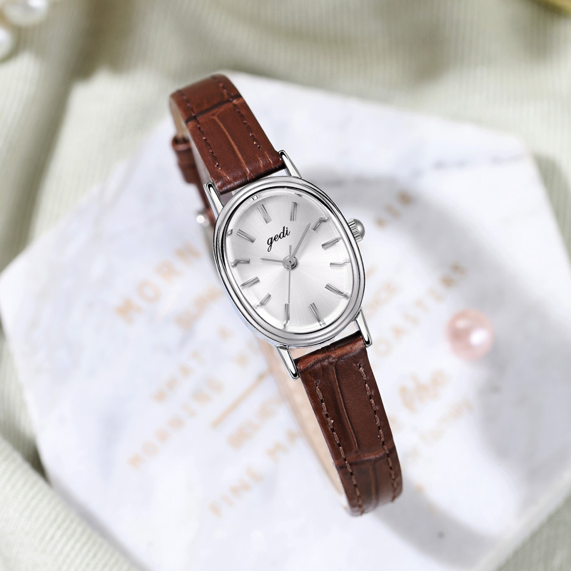 Gordi INS High-Value Simple Niche High-End Oval Women's Genuine Leather Waterproof Quartz Watch_voghion.com
