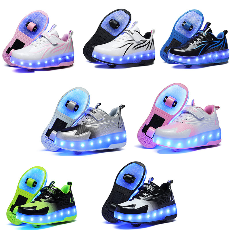 Children's rechargeable heloo shoes automatic with light single and double wheel skates LED luminous shoes factory direct sales of a generation of hair