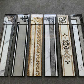 微晶石波导线瓷砖200x800 地拼花瓷砖过道镀金波打线客餐厅圈边线