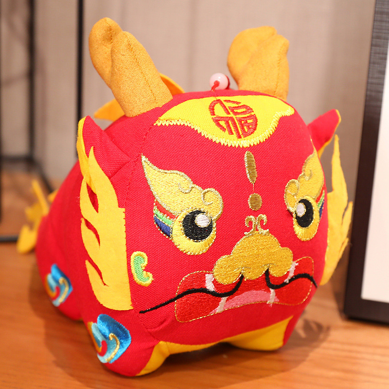 Bordado de tela fu largo pequeño colgante dragón año Zodiaco mascota juguete de peluche Reunión Anual regalo cinco Fu muñeca larga