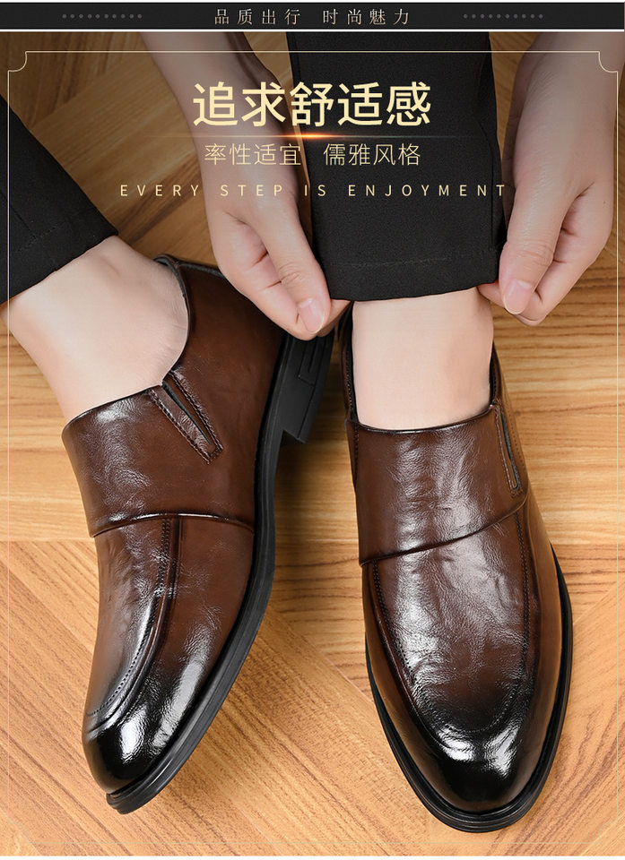 Giày da nam công sở mũi nhọn thủ công, giày lười da sang trọng đi làm — z1368 nâu, z1368 đen chi tiết 3