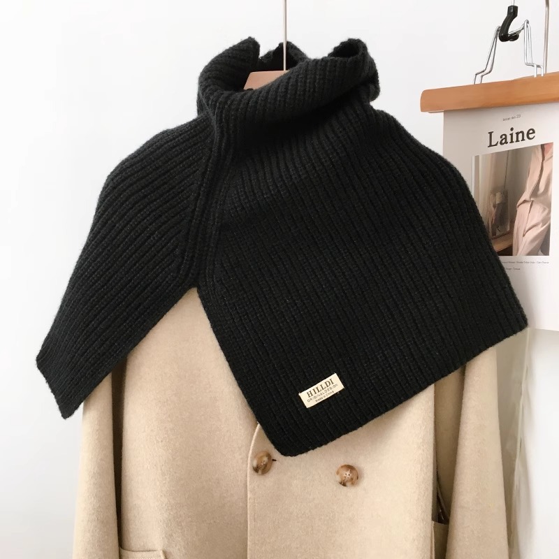 Solid Color Scarf for Women in Autumn and Winter, Warm Pullover High Collar Knitted Scarf, Korean Style Slit Two-Color Splicing Scarf